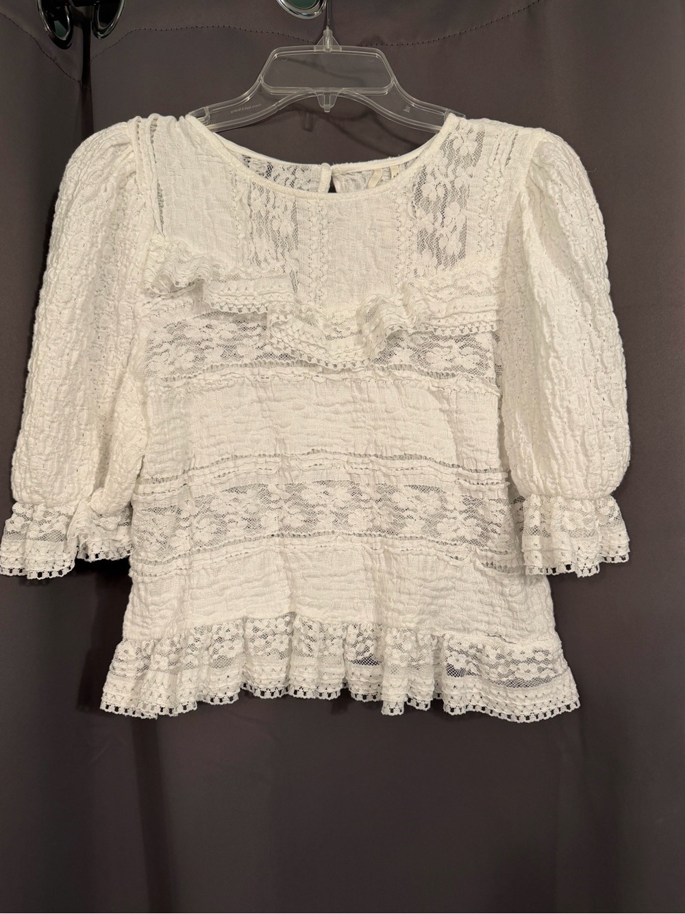 Anthropologie White Lace Ruffle Peasant Blouse